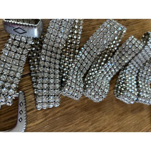 Vintage Rhinestone Western Belt 46” Length Bling Pop New Years Eve Heavy Buckle - Picture 2 of 8